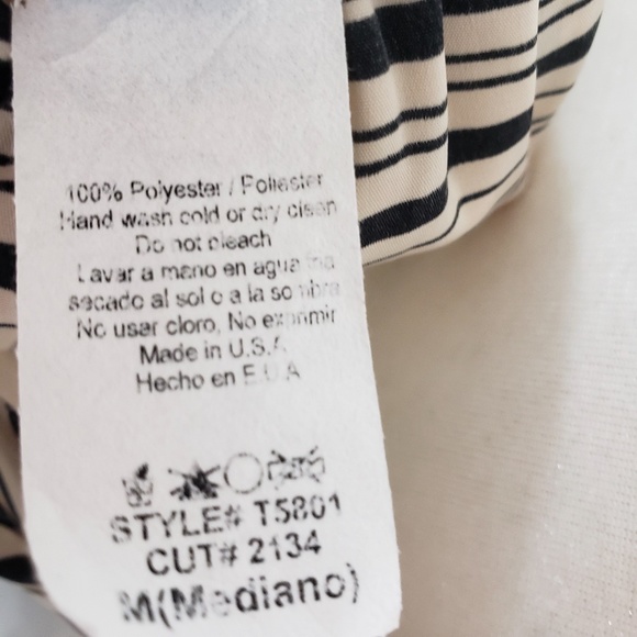 Dina B Beige Black Striped Ruffled Tank Medium - Picture 7 of 10